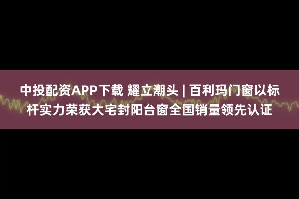 中投配资APP下载 耀立潮头 | 百利玛门窗以标杆实力荣获大宅封阳台窗全国销量领先认证